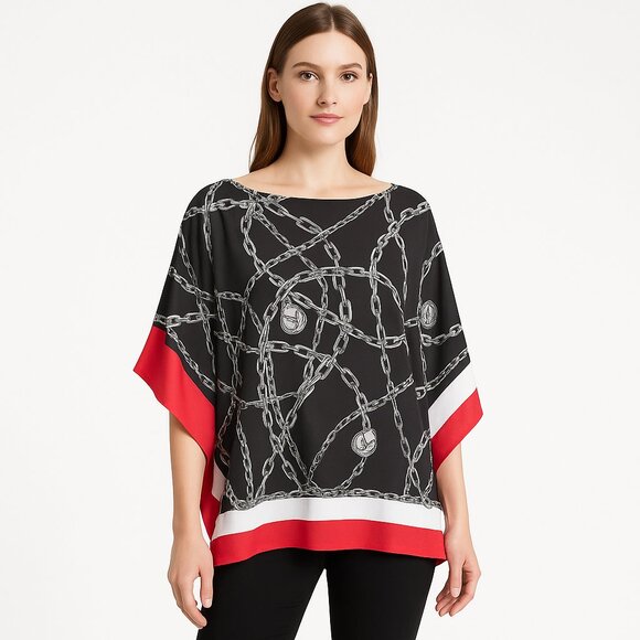 MICHEAL Kors Tunic Top Batwing Sleeve Poncho Coral Black Size S/M - Picture 1 of 5